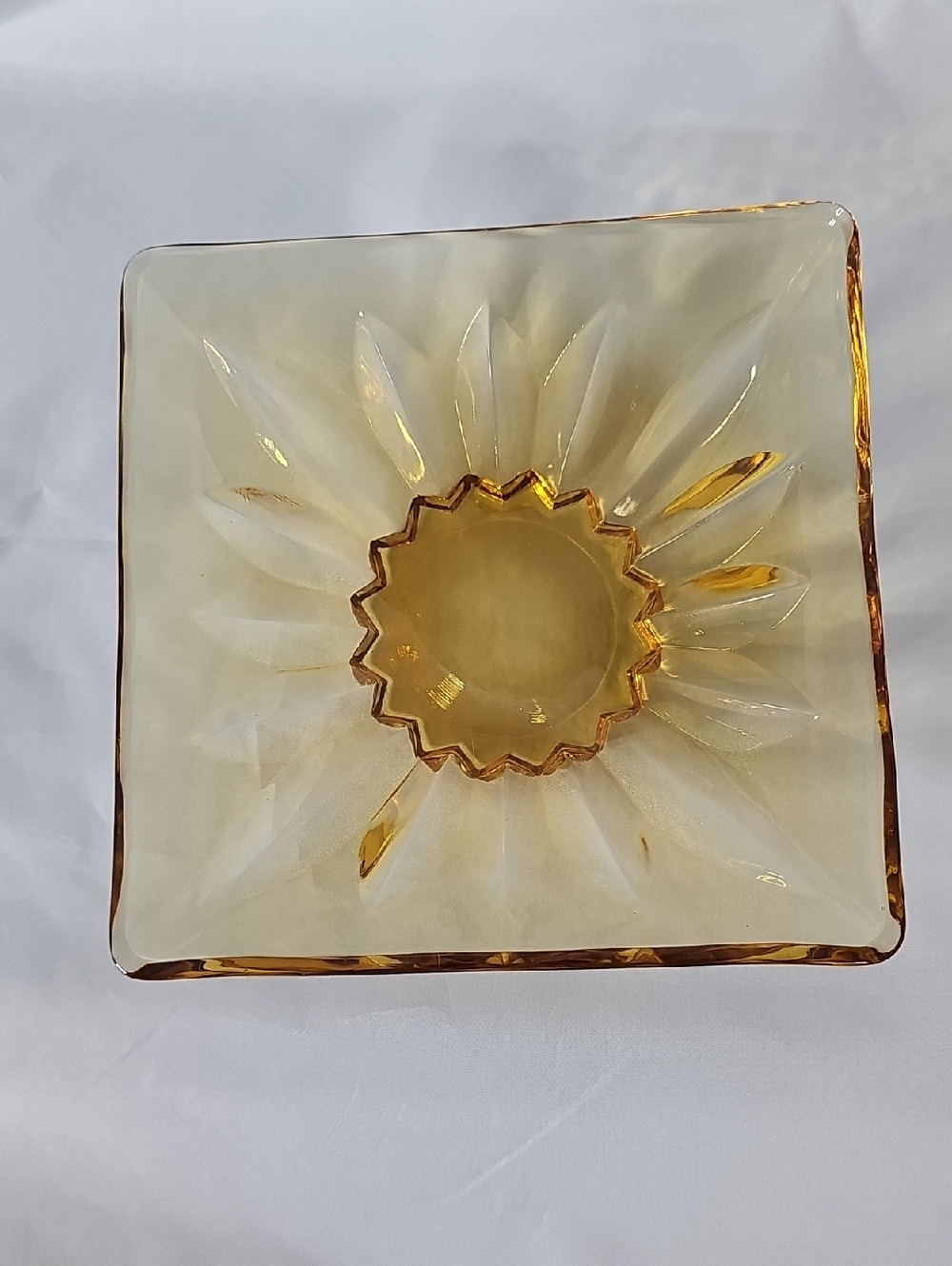 Vintage Amber Glass Decorative Square Bowl - Home Art